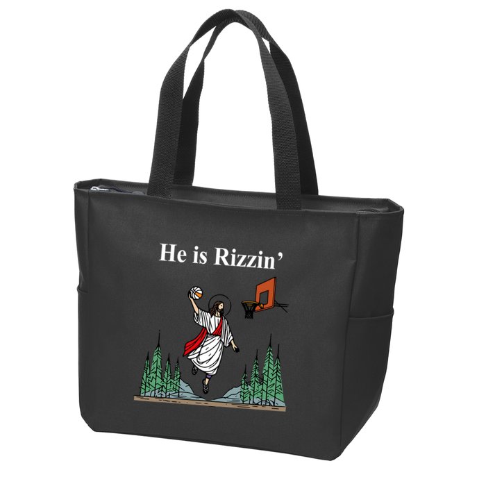 He Is Rizzin Funny Jesus Playing Basketball Meme Zip Tote Bag