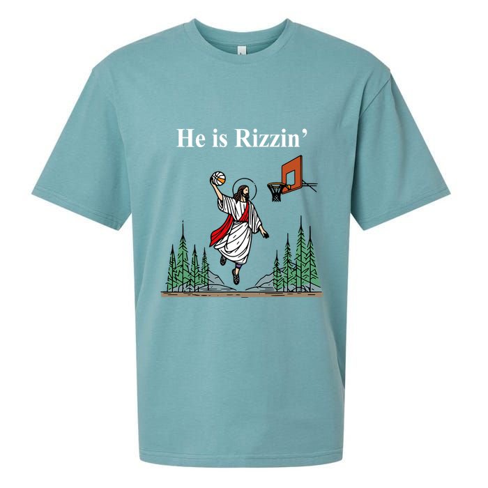 He Is Rizzin Funny Jesus Playing Basketball Meme Sueded Cloud Jersey T-Shirt