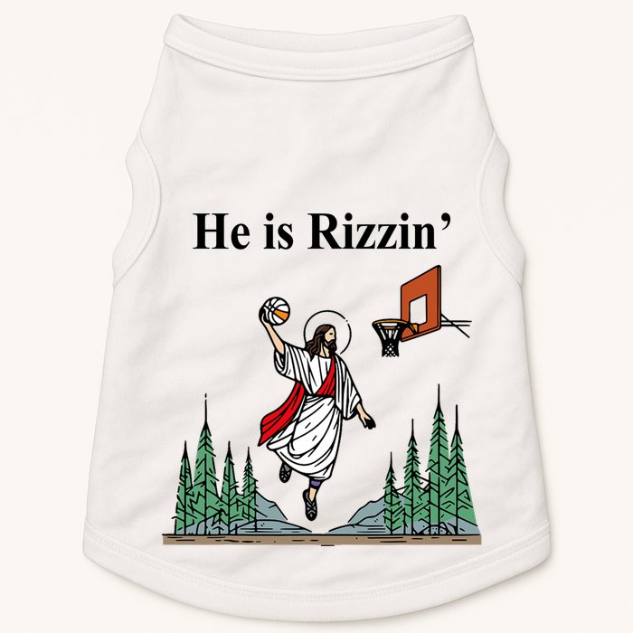 He Is Rizzin Funny Jesus Playing Basketball Meme Doggie Tank