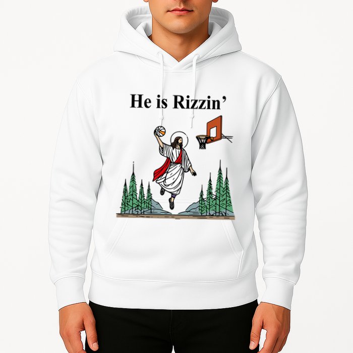 He Is Rizzin Funny Jesus Playing Basketball Meme Hoodie