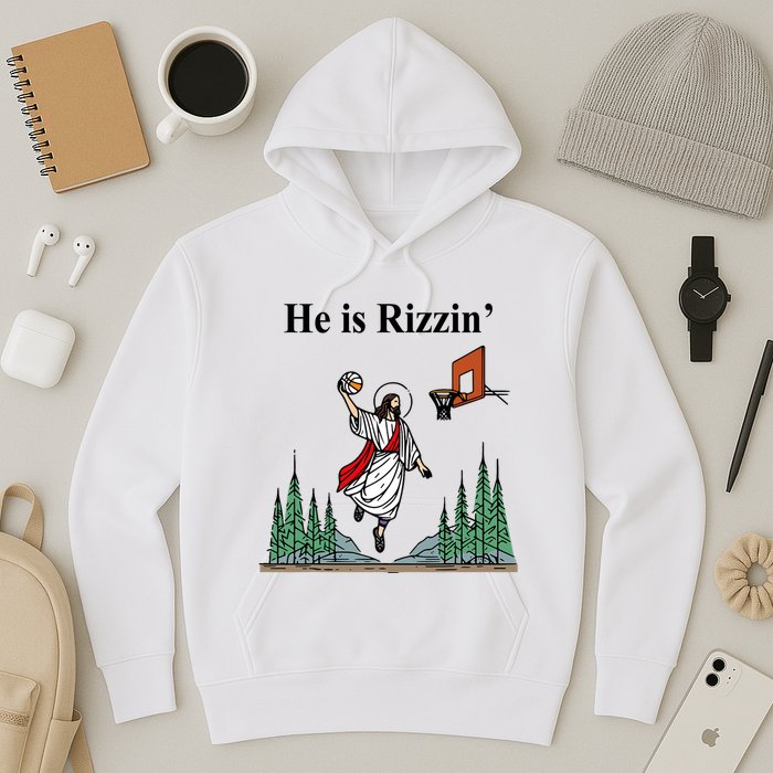 He Is Rizzin Funny Jesus Playing Basketball Meme Hoodie