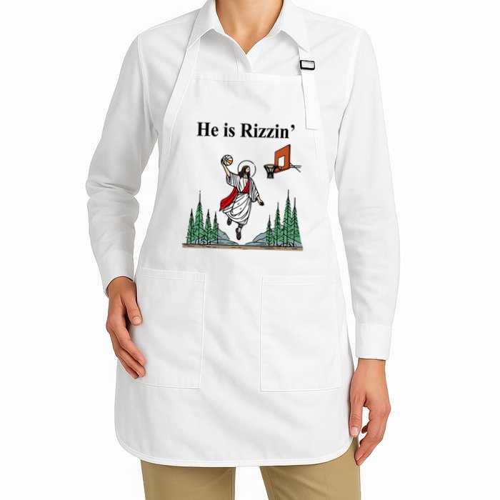 He Is Rizzin Funny Jesus Playing Basketball Meme Full-Length Apron With Pockets