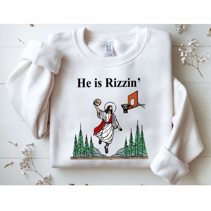He Is Rizzin Funny Jesus Playing Basketball Meme Sweatshirt