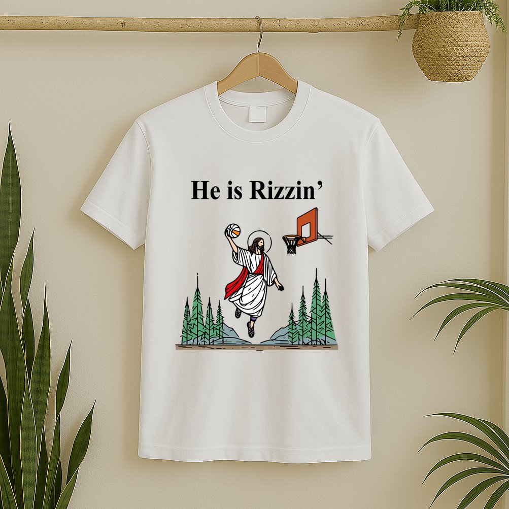 He Is Rizzin Funny Jesus Playing Basketball Meme T-Shirt