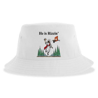 He Is Rizzin Funny Jesus Playing Basketball Meme Sustainable Bucket Hat
