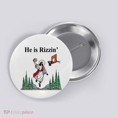 He Is Rizzin Funny Jesus Playing Basketball Meme Button