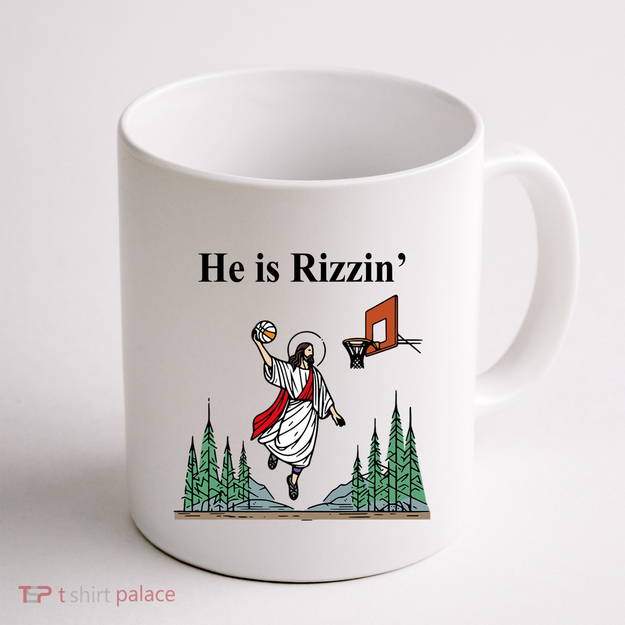 He Is Rizzin Funny Jesus Playing Basketball Meme Mug