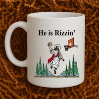 He Is Rizzin Funny Jesus Playing Basketball Meme Mug
