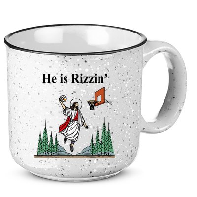 He Is Rizzin Funny Jesus Playing Basketball Meme 15oz Campfire Ceramic Mug