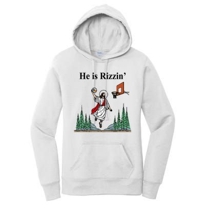 He Is Rizzin Funny Jesus Playing Basketball Meme Women's Pullover Hoodie