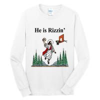 He Is Rizzin Funny Jesus Playing Basketball Meme Tall Long Sleeve T-Shirt