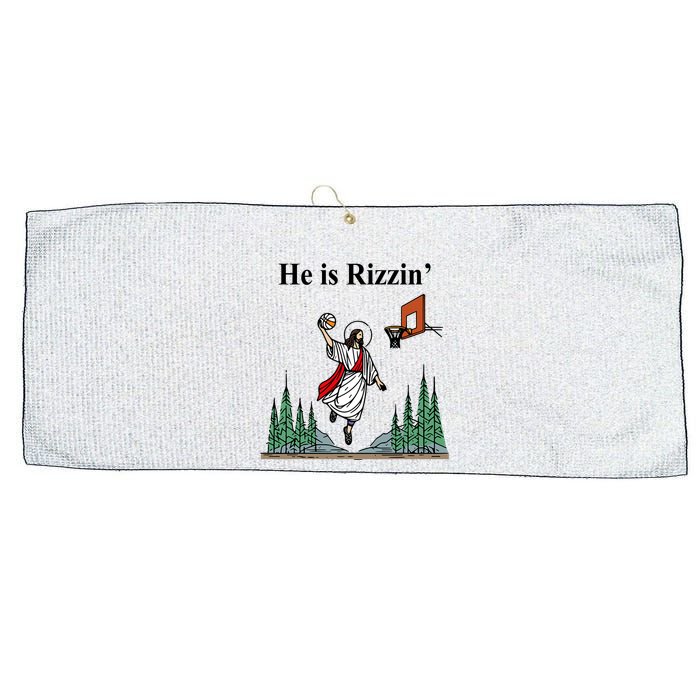 He Is Rizzin Funny Jesus Playing Basketball Meme Large Microfiber Waffle Golf Towel