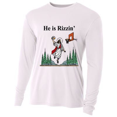 He Is Rizzin Funny Jesus Playing Basketball Meme Cooling Performance Long Sleeve Crew