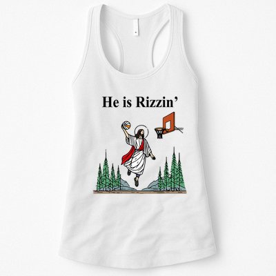 He Is Rizzin Funny Jesus Playing Basketball Meme Womens Tank Top