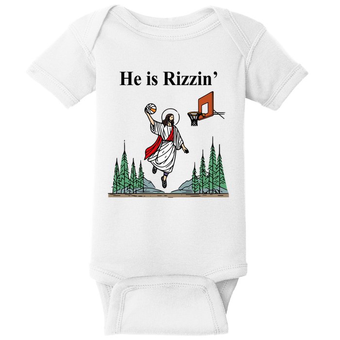 He Is Rizzin Funny Jesus Playing Basketball Meme Baby Bodysuit