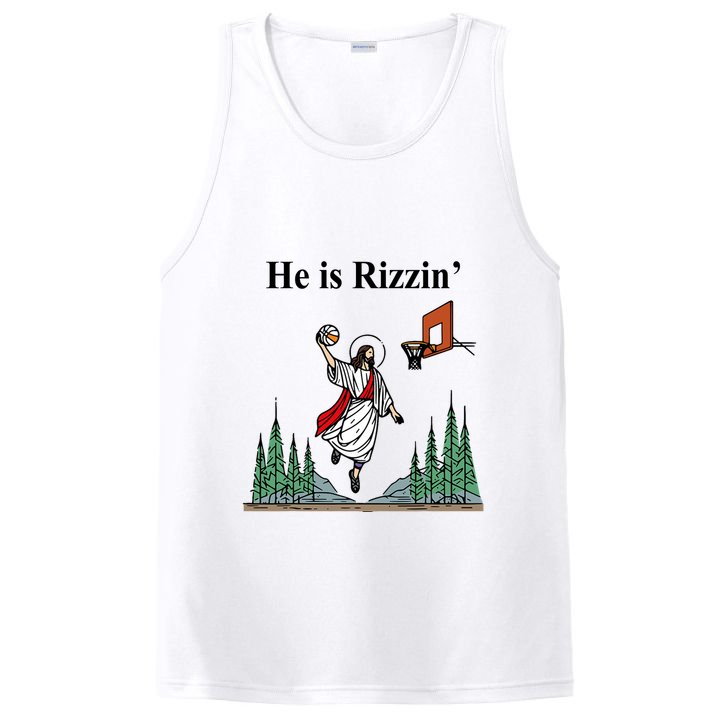 He Is Rizzin Funny Jesus Playing Basketball Meme PosiCharge Competitor Tank