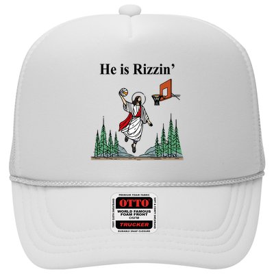 He Is Rizzin Funny Jesus Playing Basketball Meme Trucker Hat