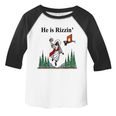 He Is Rizzin Funny Jesus Playing Basketball Meme Toddler Fine Jersey T-Shirt