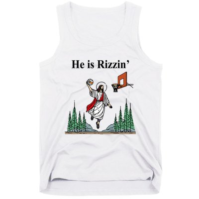 He Is Rizzin Funny Jesus Playing Basketball Meme Tank Top