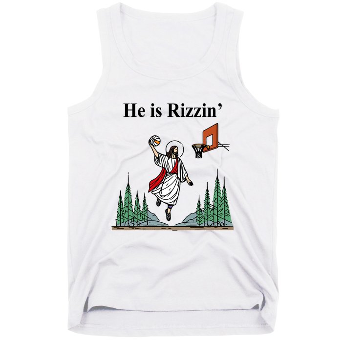 He Is Rizzin Funny Jesus Playing Basketball Meme Tank Top