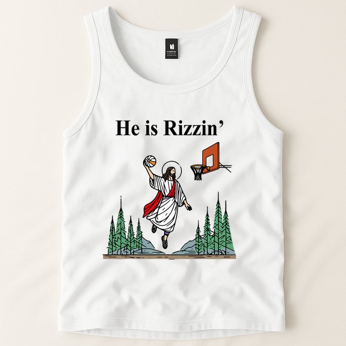 He Is Rizzin Funny Jesus Playing Basketball Meme Tank Top
