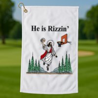 He Is Rizzin Funny Jesus Playing Basketball Meme Golf Towel