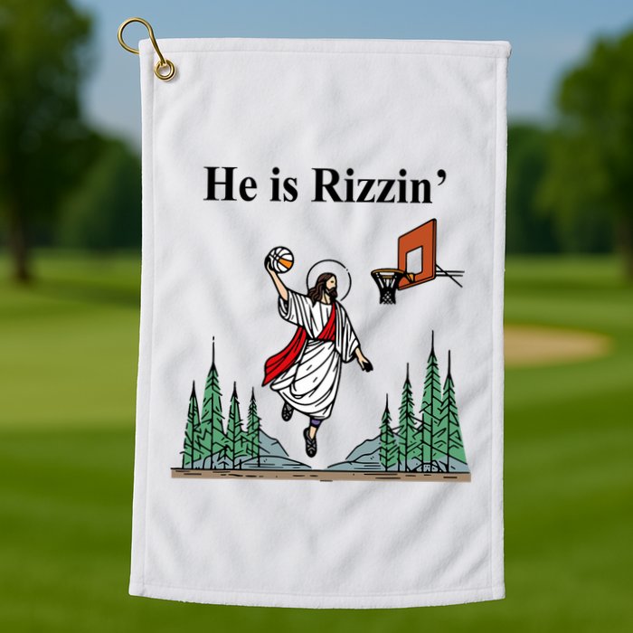 He Is Rizzin Funny Jesus Playing Basketball Meme Golf Towel