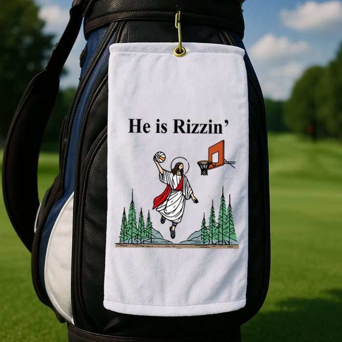 He Is Rizzin Funny Jesus Playing Basketball Meme Golf Towel