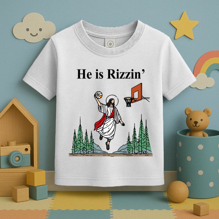 He Is Rizzin Funny Jesus Playing Basketball Meme Toddler T-Shirt