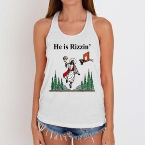 He Is Rizzin Funny Jesus Playing Basketball Meme Women's Knotted Racerback Tank