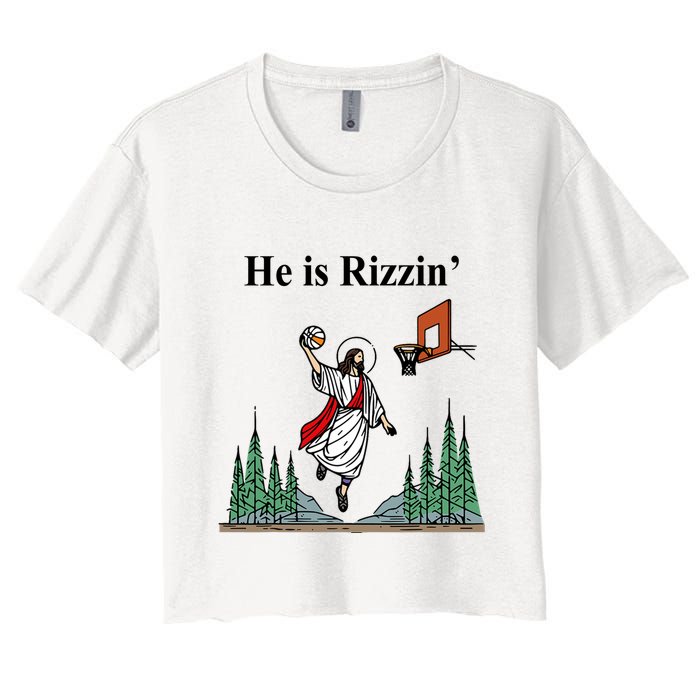 He Is Rizzin Funny Jesus Playing Basketball Meme Crop Top