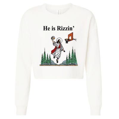 He Is Rizzin Funny Jesus Playing Basketball Meme Cropped Pullover Crew