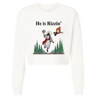 He Is Rizzin Funny Jesus Playing Basketball Meme Cropped Pullover Crew