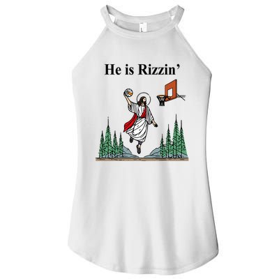 He Is Rizzin Funny Jesus Playing Basketball Meme Women's Perfect Tri Rocker Tank