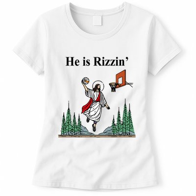 He Is Rizzin Funny Jesus Playing Basketball Meme Womens T-Shirt
