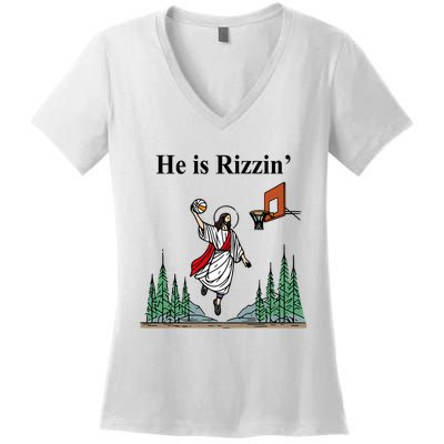He Is Rizzin Funny Jesus Playing Basketball Meme Women's V-Neck T-Shirt