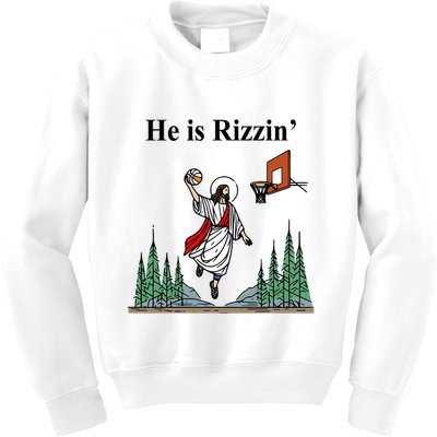 He Is Rizzin Funny Jesus Playing Basketball Meme Kids Sweatshirt