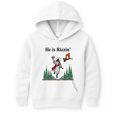 He Is Rizzin Funny Jesus Playing Basketball Meme Kids Hoodie