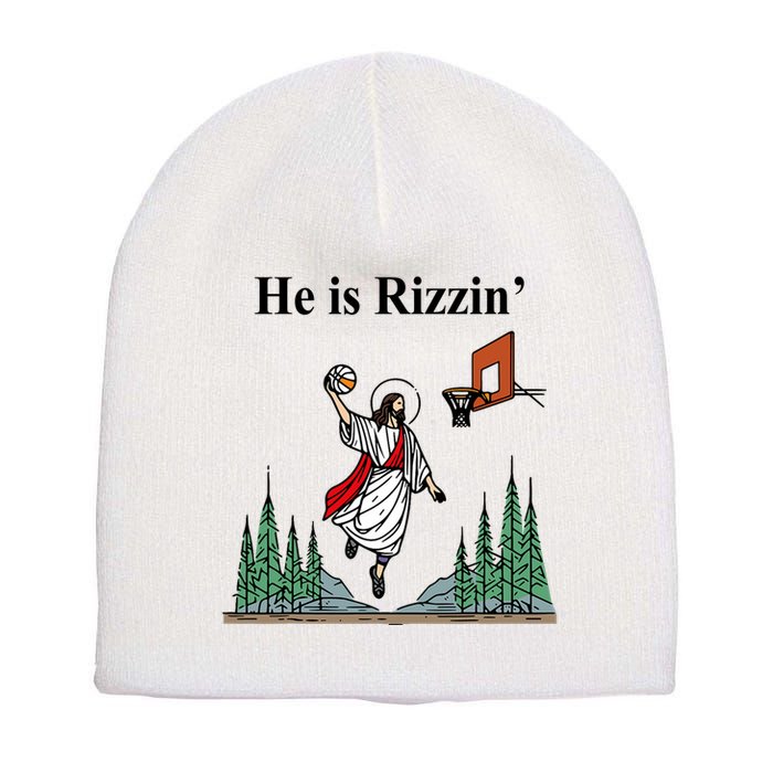 He Is Rizzin Funny Jesus Playing Basketball Meme Short Acrylic Beanie