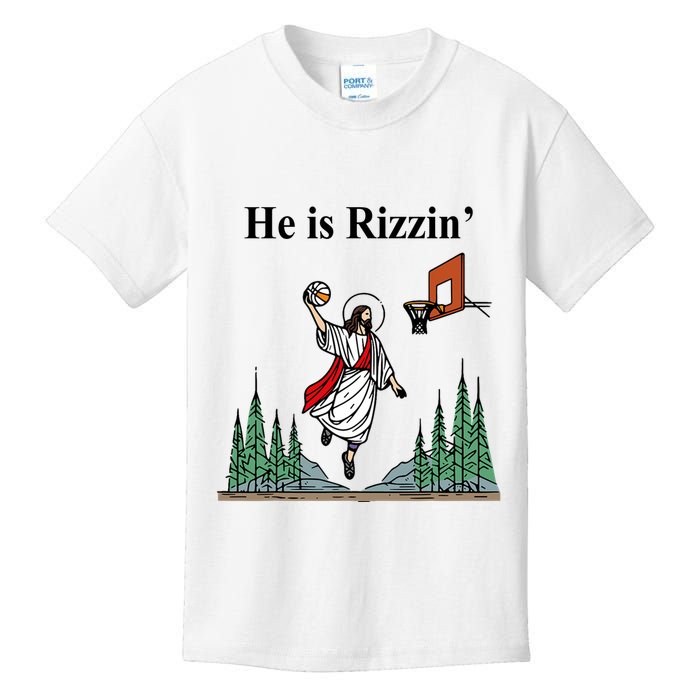 He Is Rizzin Funny Jesus Playing Basketball Meme Kids T-Shirt