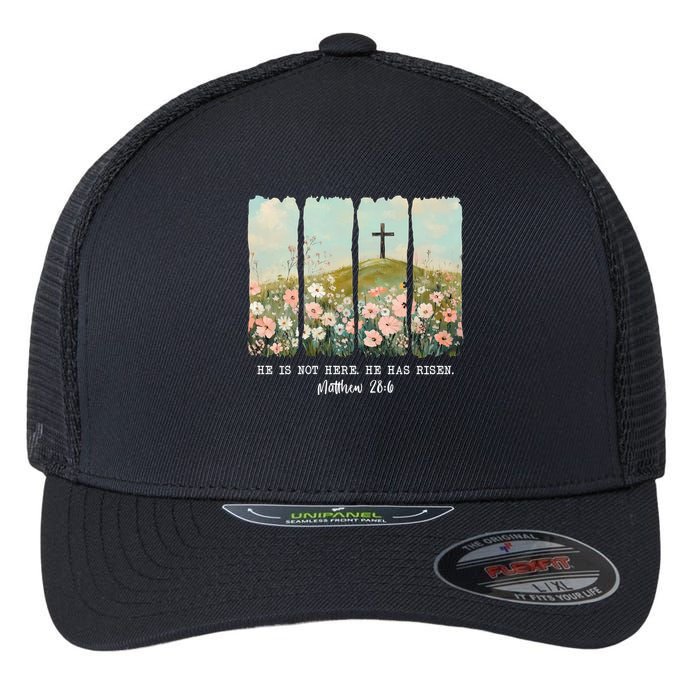 He Is Risen Christian Wildflower Happy Easter Flexfit Unipanel Trucker Cap