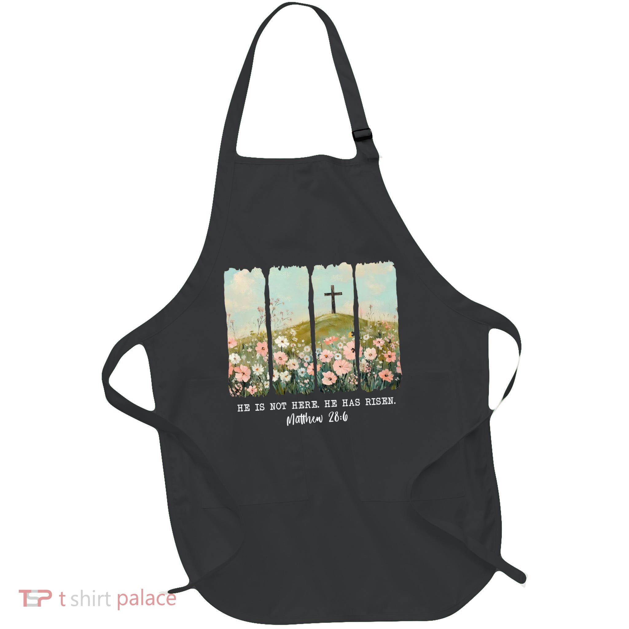 He Is Risen Christian Wildflower Happy Easter Full-Length Apron With Pockets