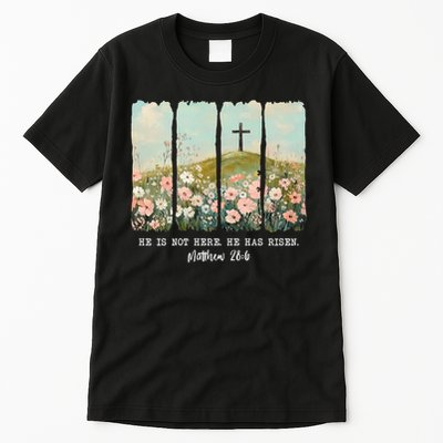 He Is Risen Christian Wildflower Happy Easter Tall T-Shirt