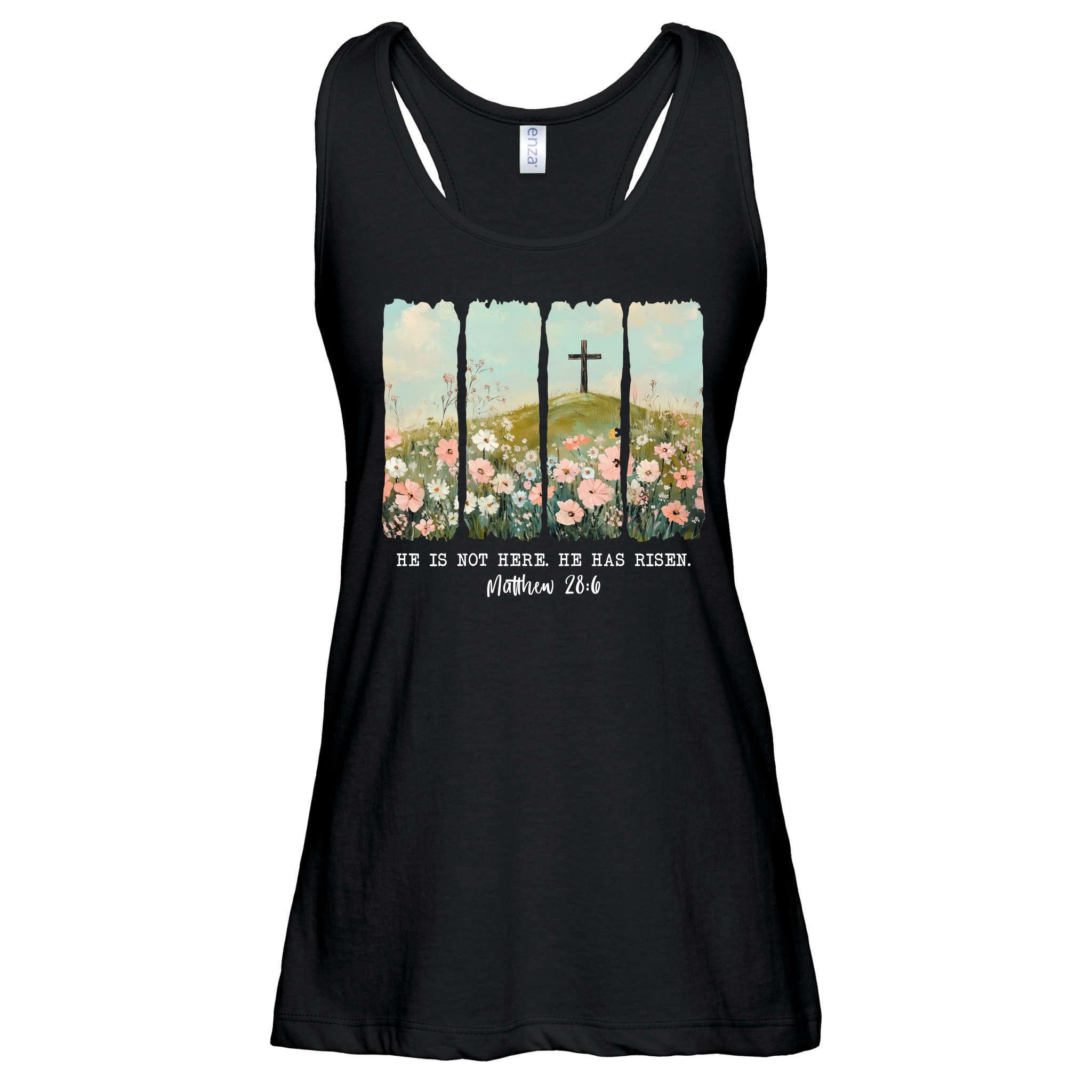 He Is Risen Christian Wildflower Happy Easter Ladies Essential Flowy Tank