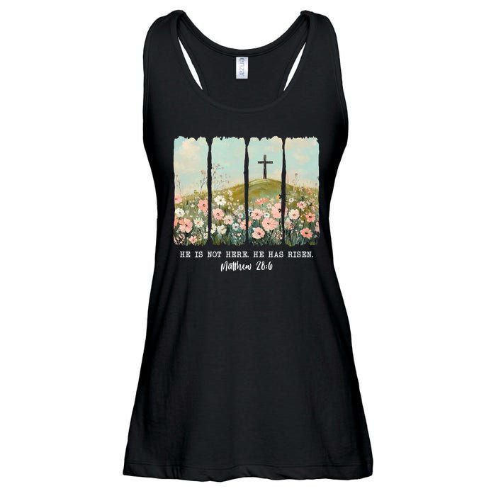 He Is Risen Christian Wildflower Happy Easter Ladies Essential Flowy Tank