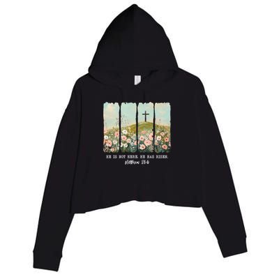He Is Risen Christian Wildflower Happy Easter Crop Fleece Hoodie