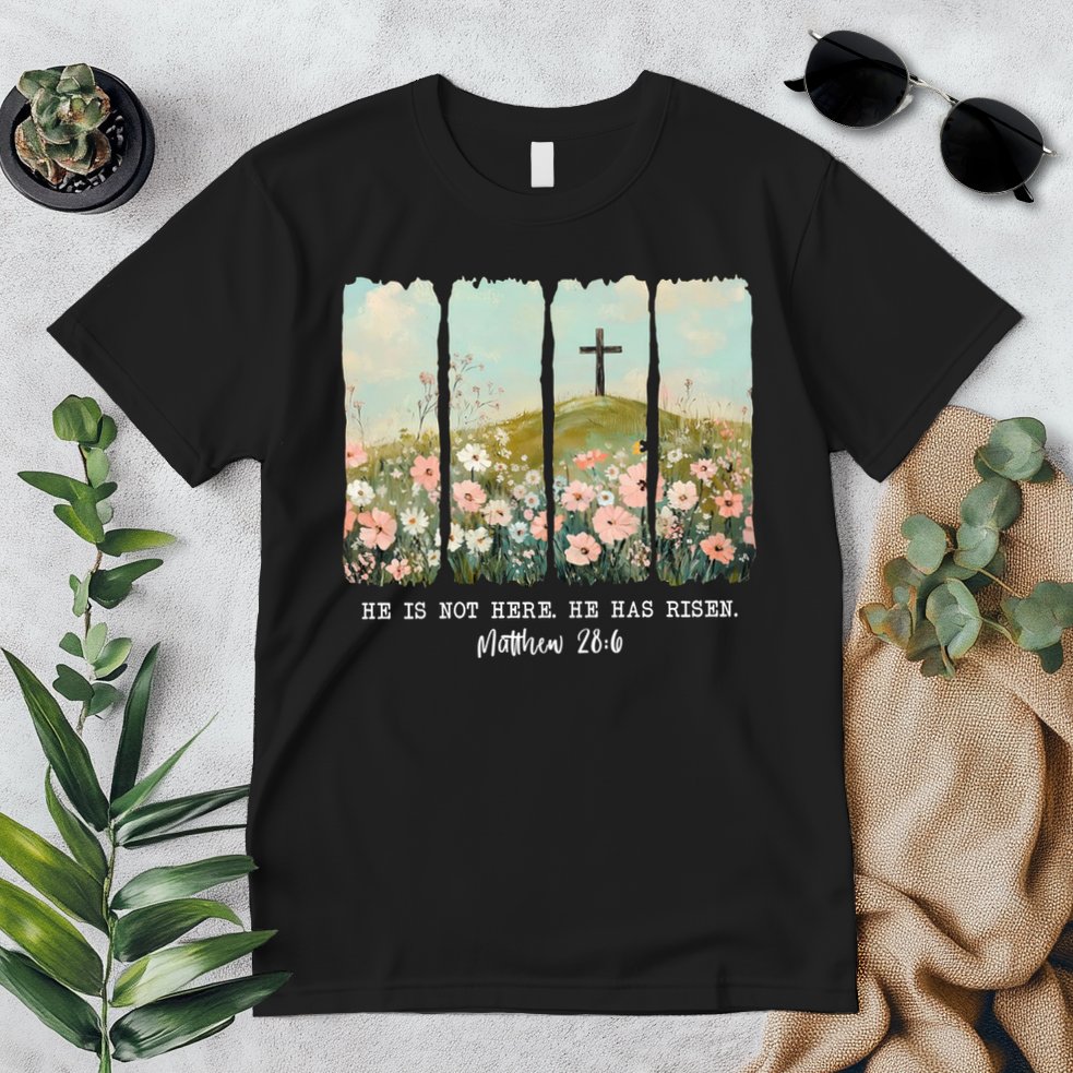 He Is Risen Christian Wildflower Happy Easter Premium T-Shirt