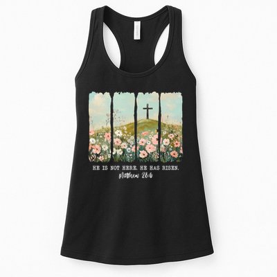 He Is Risen Christian Wildflower Happy Easter Womens Tank Top