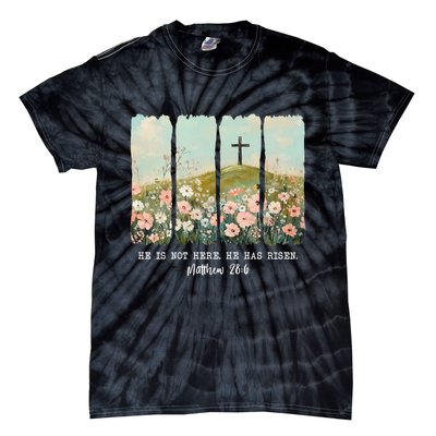 He Is Risen Christian Wildflower Happy Easter Tie-Dye T-Shirt