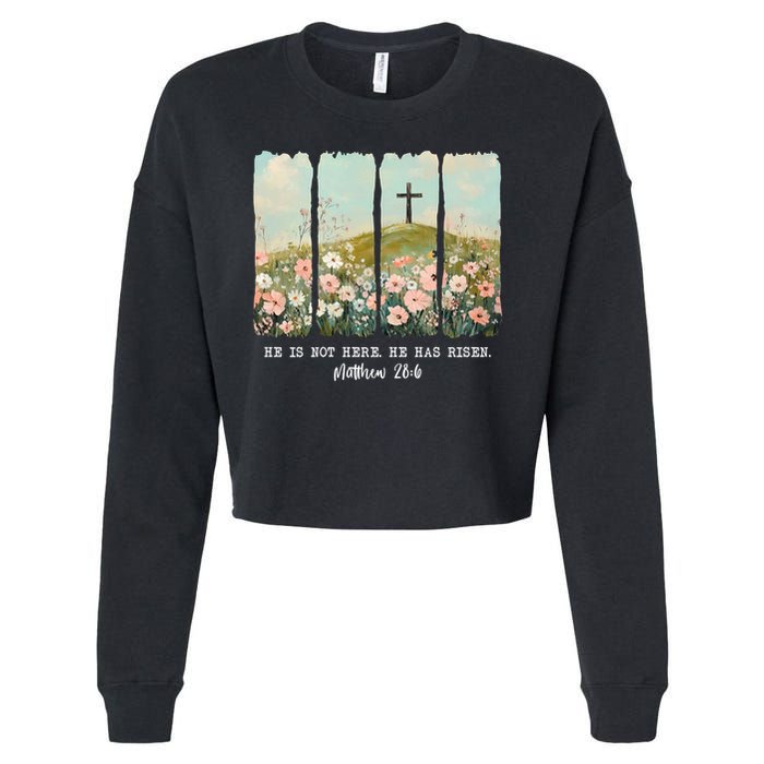 He Is Risen Christian Wildflower Happy Easter Cropped Pullover Crew